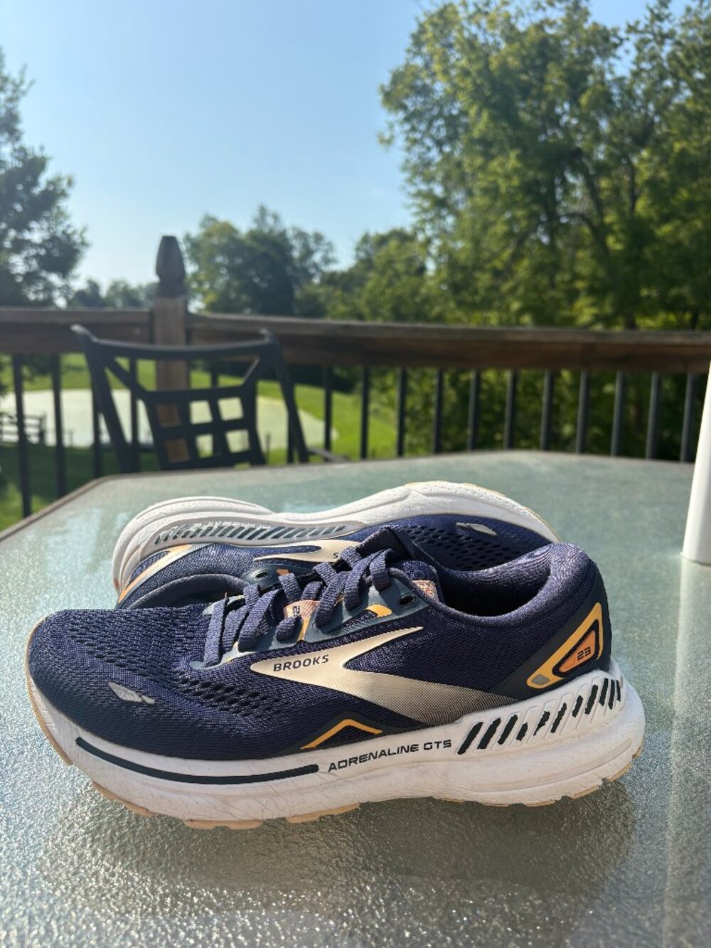 Brooks Adrenaline GTS 23 Running Shoes Blue Women’s Size 8B Orange Decals